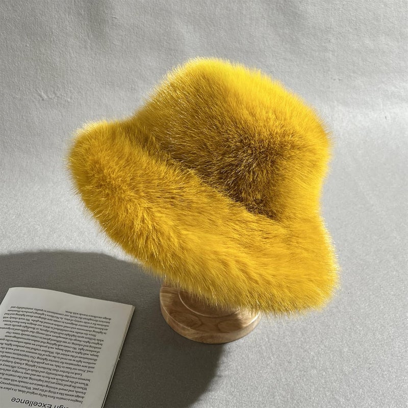 Dikoaina Luxury Faux Fur Bucket Hat for Women Girl – Oversized Brim, Super Soft & Fluffy Winter Hat, Cozy Fur-Like Beanie - Image 3